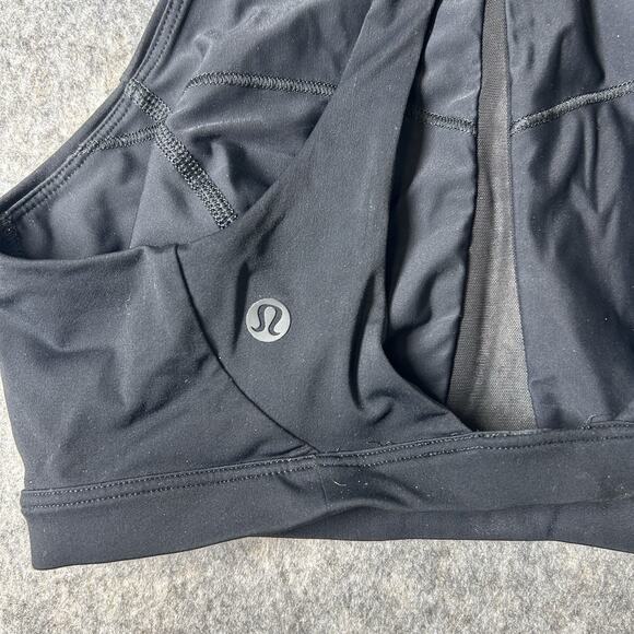 Lululemon Sports Bra Womens 4 Black High Neck Mesh Cut Out Open Back Athletic - Picture 3 of 5